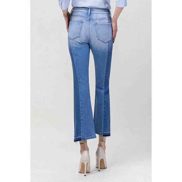 NEW FLYING MONKEY high rise contrast kick crop flare in blue denim - Picture 3 of 5